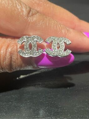 Silver Crystal CC Stud Earrings - Fashion Jewelry
